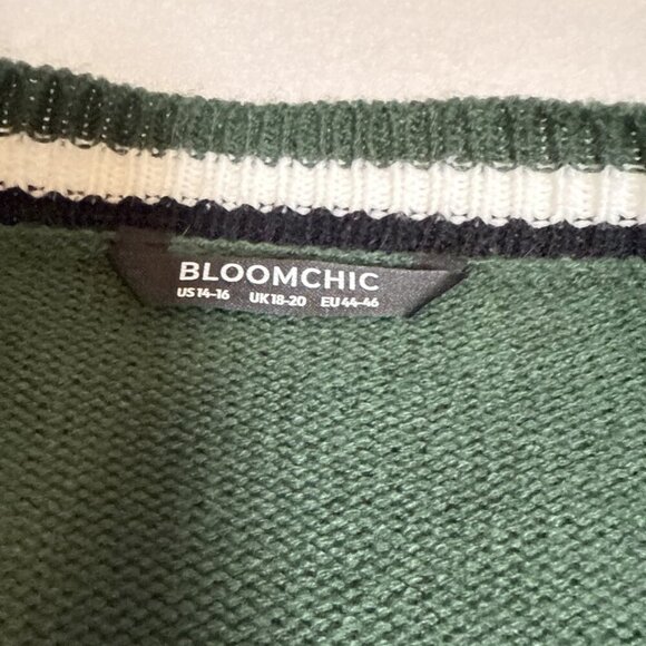 Bloomchic Lurex Cable Knit V Neck Pullover Dark Green Sweater Size 14/16 - Picture 4 of 7